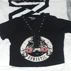 Black lace up crop top